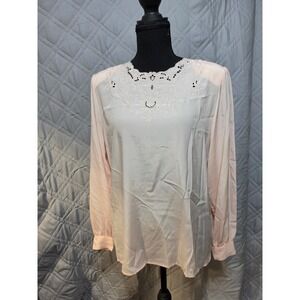 David Matthew Peach Embroidered Lace Neckline Blouse Long Sleeve Vintage Style 6